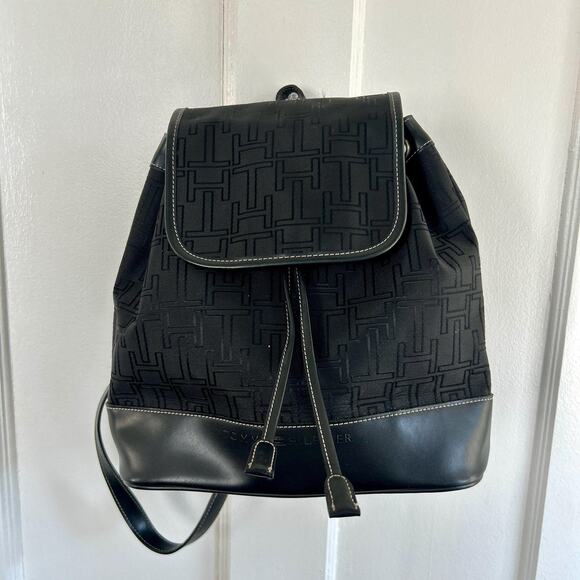 Vintage 1990s Black Mini Backpack Purse | Faux Leather Trim 90s Tommy Hilfiger main image 6